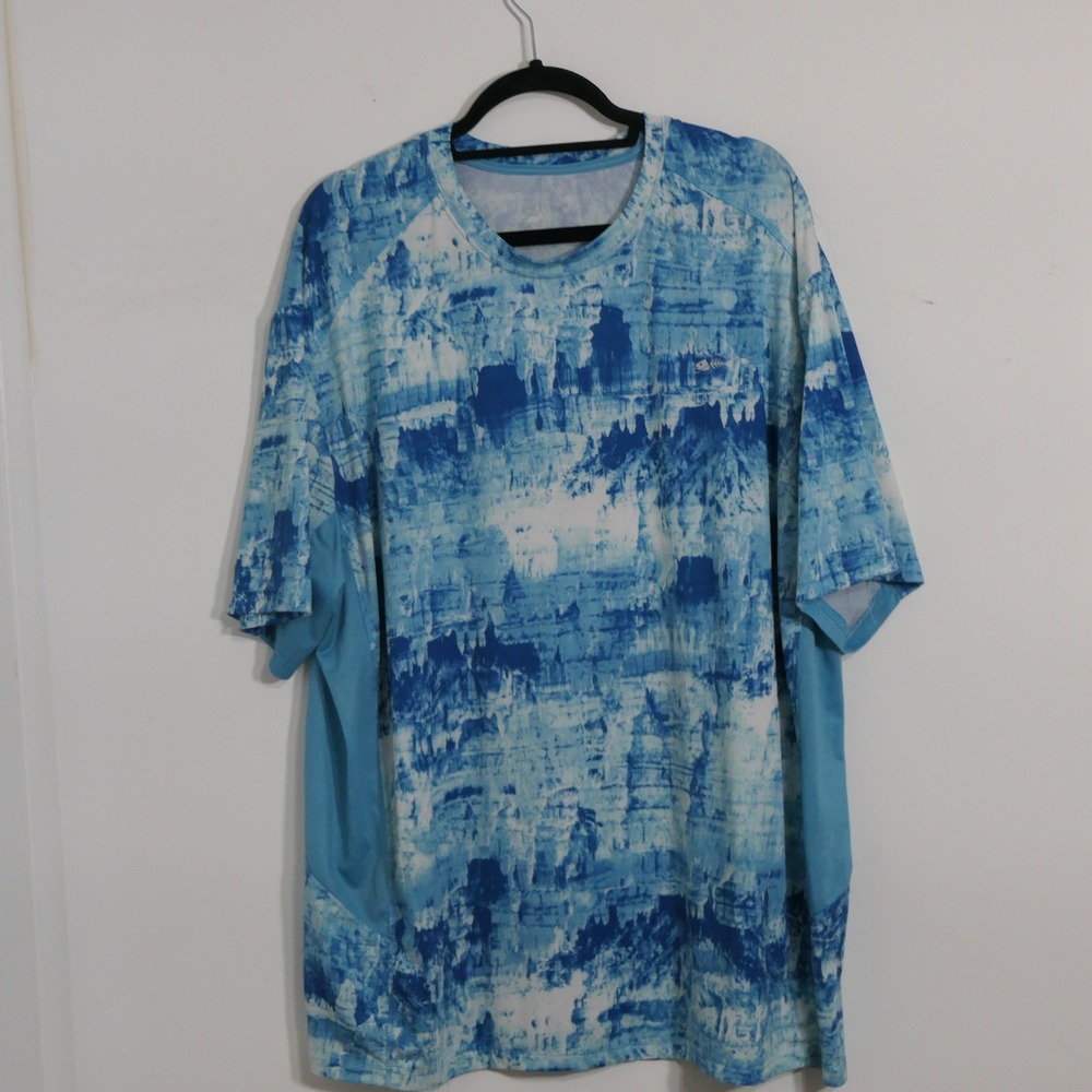 Silver Bait Mens Fishing Shirt XXL Blue White Abstract Short Sleeve Nautical
